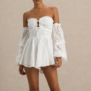 NWT Club L London Mariella Broderie Bardot Ruffled Playsuit White Size 10